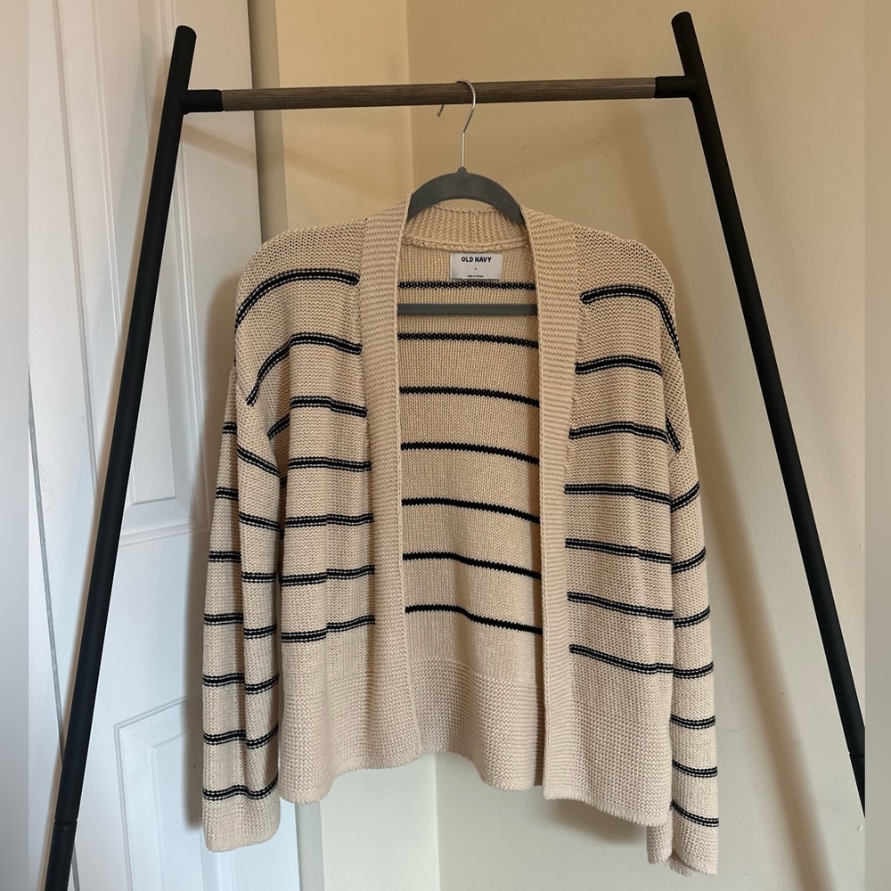 Old Navy M Knit Cardigan, Cream with Black Stripes